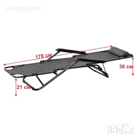 Сгъваем стол шезлонг - разгъва се до походно легло с дължина 178 см, с възглавничка за главата. , снимка 6 - Столове - 50482455