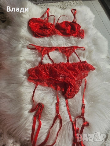 Нов червен сет дамско бельо от 3части, снимка 2 - Други - 53592015