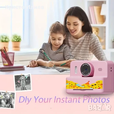 Дигитален фотоапарат детска камера за моментални снимки стил Paloroid с дисплей Розов, снимка 2 - Фотоапарати - 50488380