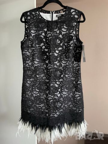 Donna Karan NY black label Runway Мини рокля с пера, М, снимка 9 - Рокли - 45878561