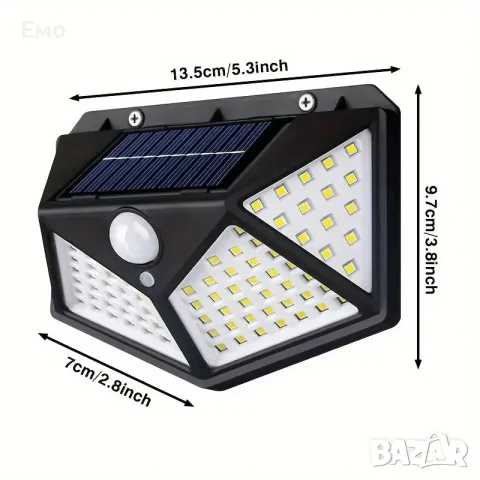 Соларни лампи комплект 4 броя - 100 Светодии с Детектор за движение, снимка 2 - Соларни лампи - 48698284