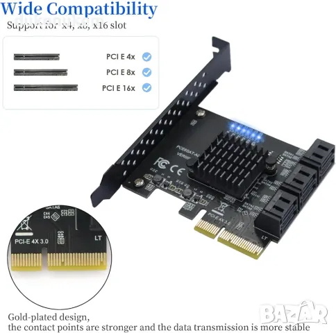 НОВА! PCIe SATA карта 6 порта, 6 Gbps 4X SATA 3.0, снимка 3 - Други - 47758740