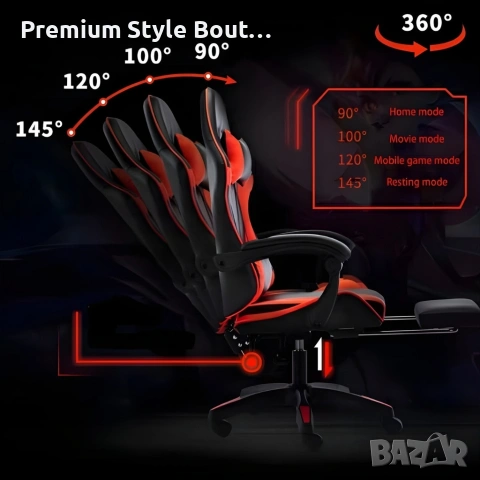 Геймърски стол премиум LED: Ергономичен комфорт със 7 цвята светлинни ефекти и релакс зона, снимка 10 - Столове - 53891949