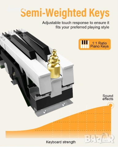 88-клавишно сгъваемо пиано (полупретеглено) електронно пиано, снимка 2 - Пиана - 54215162