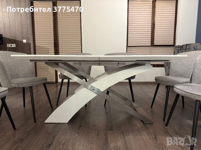Трапезна маса бял гланц - разтегателна, снимка 3 - Маси - 53847779