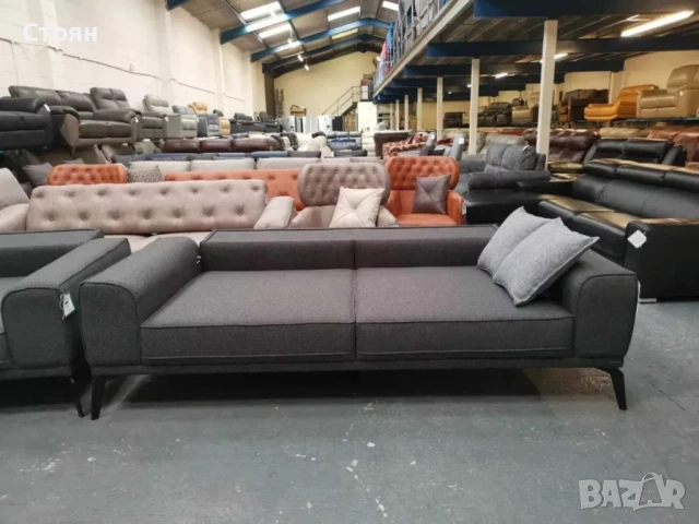 Сив диван от плат тройка с функция сън, снимка 3 - Дивани и мека мебел - 50887424