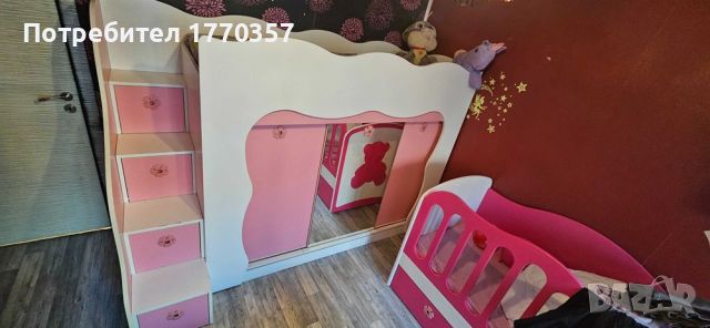 Двуетажно легло с гардероб, снимка 1 - Мебели за детската стая - 45537124