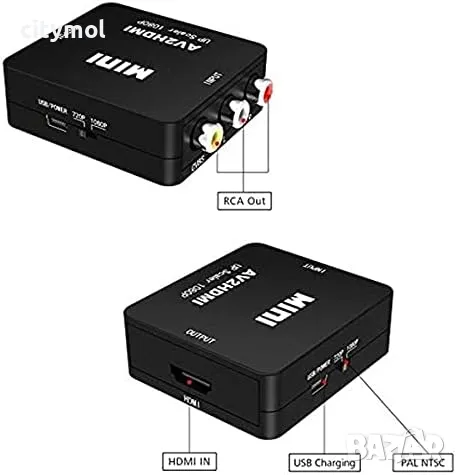 AV RCA към HDMI адаптер, AV към HDMI конвертор, 1080P, аудио, видео конвертор, поддържа PAL/NTSC , снимка 3 - Кабели и адаптери - 35984597