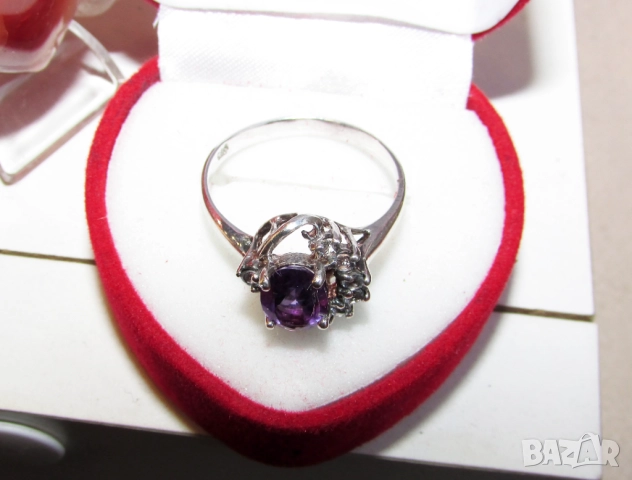 925 сребърен пръстен с аметист подходящ за подарък, снимка 2 - Подаръци за жени - 52848866