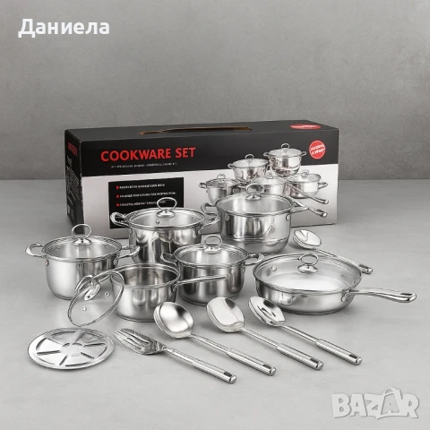 Премиум комплект съдове и прибори за готвене от неръждаема стомана – 18 части, снимка 2 - Съдове за готвене - 51421983
