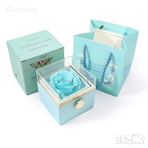 Луксозна подаръчна кутия с консервирана синя роза, снимка 3 - Романтични подаръци - 54097995