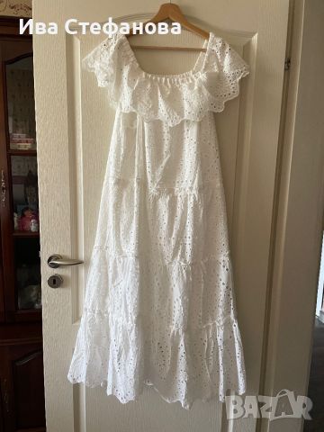 Бяла дълга волани  дантелена  елегантна разкошна кукленска ажурна рокля ажур , снимка 1 - Рокли - 46114026