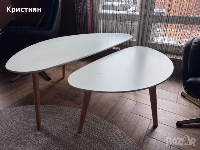 Масички за кафе LEJRE бели/натурален дъб 