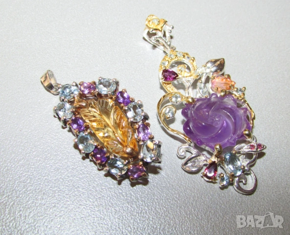 925 сребърно колие с цитрин, аметист и топаз, снимка 3 - Колиета, медальони, синджири - 54203923