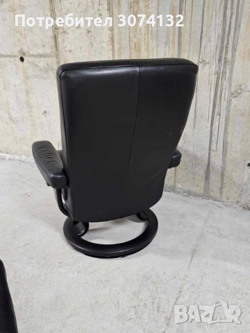Кресло и табуретка от естествена кожа с релакс функция, снимка 2 - Дивани и мека мебел - 45595042