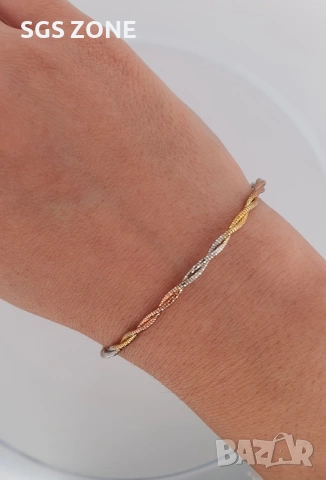 Нежна сребърна гривна от Италия с позлата и родиево покритие, снимка 5 - Гривни - 53095669