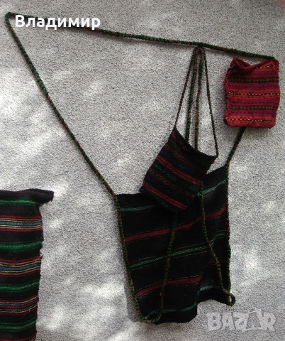 Автентични български фолклорни вещи: битови торбички, люлка/цедилка и черга/пътека, снимка 17 - Антикварни и старинни предмети - 52211375