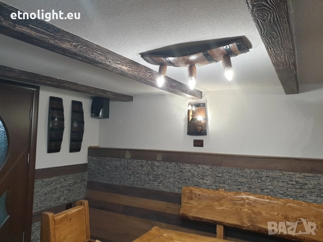 Полилеи от автентични реставрирани бъчви с ръчно изработени дървени чашки, снимка 9 - Полилеи - 52771082