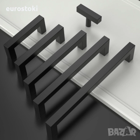 Комплект от 12 броя матово черни квадратни дръжки за шкафове 7,6 см, за чекмеджета, снимка 4 - Шкафове - 51766369