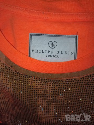 Philipp Plein S-Неоновооранжева тениска с камъчета, снимка 9 - Тениски - 46016552