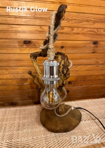 Настолна ръчно изработена рустик лампа, снимка 4 - Настолни лампи - 52268524