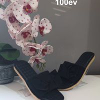 Дамски чехли от Еко кожа с панделка, снимка 1 - Чехли - 45502851