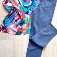 Цветен топ Carolina Biss & нов панталон Logg by H&M M/L размер, снимка 8 - Дънки - 45472000