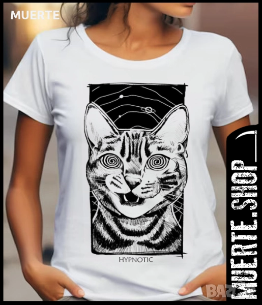 Дамска тениска с щампа HYPNOTIC CAT, снимка 1