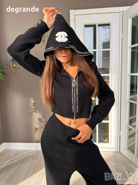 Черен дамски сет Chanel финно плетиво, снимка 1