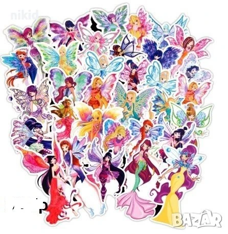 50 бр winx Уинкс самозалепващи лепенки стикери за украса декор картонена торта и др парти, снимка 1