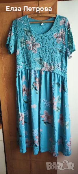Дамска лятна светло синя рокля с бродерия и цветя., снимка 1