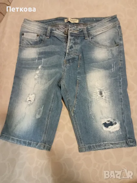 Нови къси мъжки дънки с кръпки , снимка 1