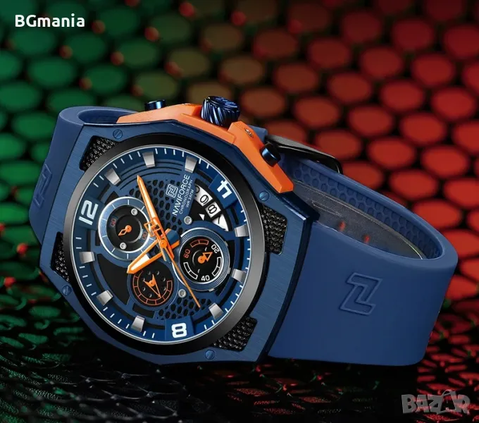 Мъжки Navoforce часовник червен 8051с1 тъмно синя силиконова каишка, снимка 1