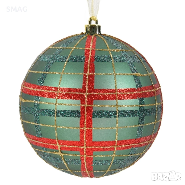 Коледна топка за елха зелено каре брокат 12 см_1254074, снимка 1