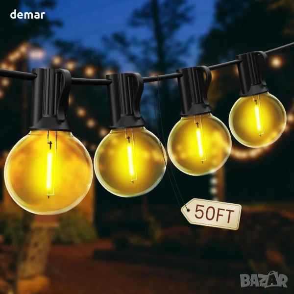 Градински гирлянди, 15 м водоустойчиви, нечупливи LED гирлянди, 25+1 глобусови LED крушки, снимка 1