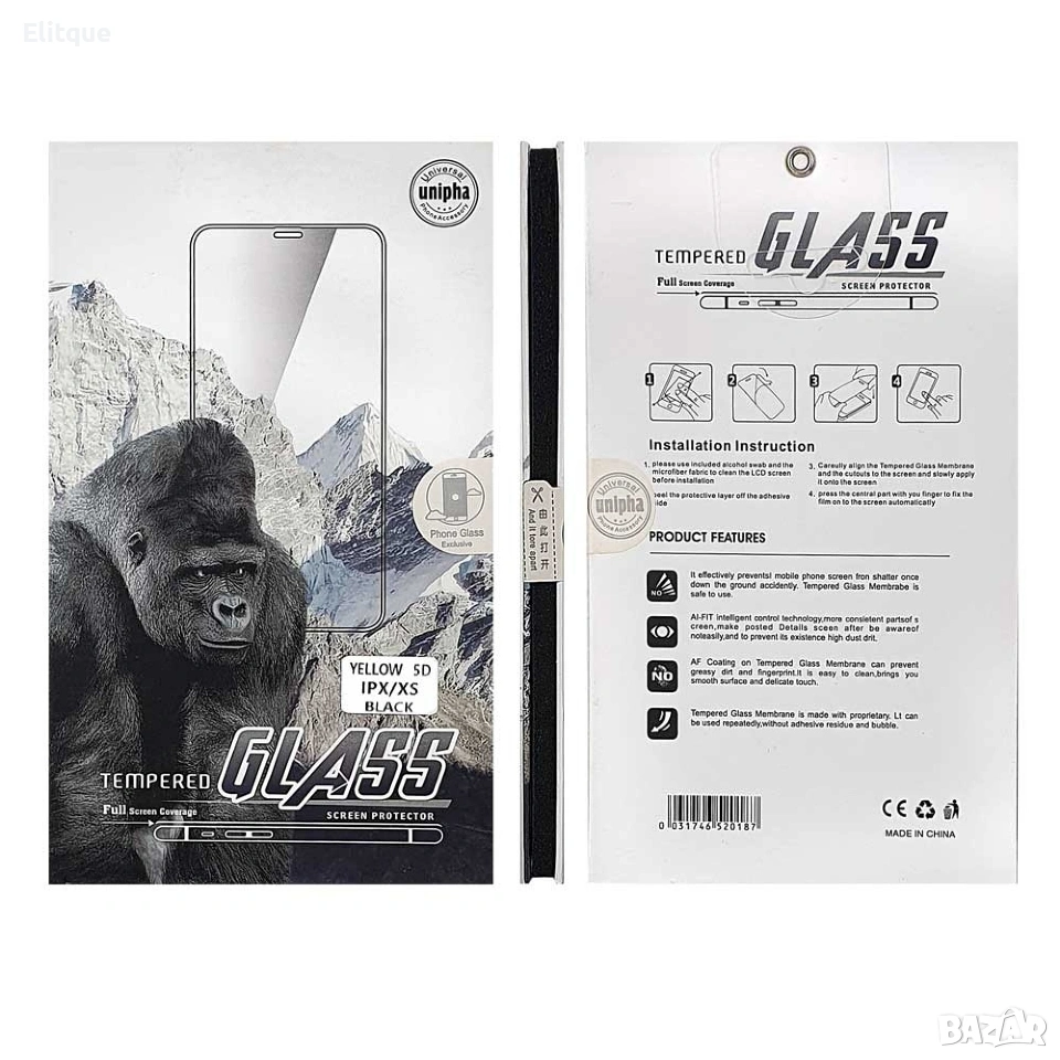 10 бр. 5D стъклен протектор Iphone XS-BLACK, снимка 1