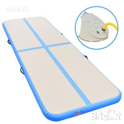 vidaXL Надуваем дюшек за гимнастика с помпа, 500x100x10 см, PVC, син, снимка 1