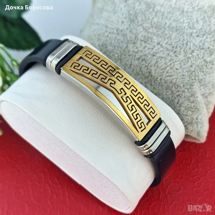 Luxury Greek Line- мъжка гривна с позлата , снимка 1