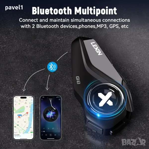 НОВ LEXIN G1 водоустойчиви bluetooth / безжични слушалки за каска, мотоциклет, 2 типа микрофони, снимка 1