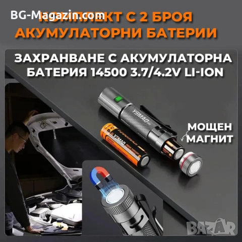 Мини мощен фенер YEMAO M52 – 1500 Лумена, 2 акумулаторни батерии, магнит и USB-C зареждане, снимка 4 - Къмпинг осветление - 54027538