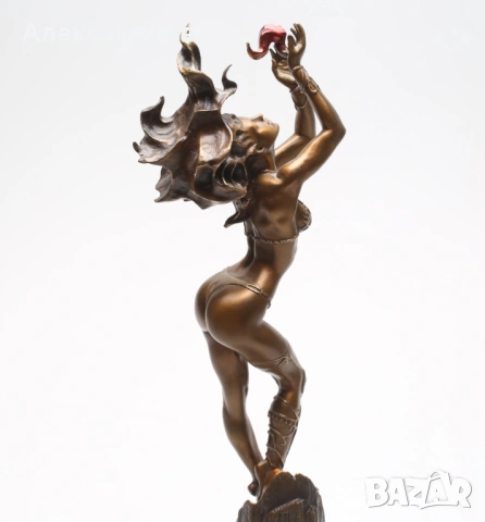 Бронзова фигура по рисунка на Борис Валехо от 1996г. Тегло 2.7кг., снимка 3 - Колекции - 53442417