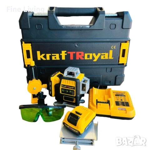Лазерен нивелир Kraft Royal, Самонивелиращ, 4D, Дистнационно, Жълт, 5VDC, 5Ah, снимка 4 - Други инструменти - 53656988