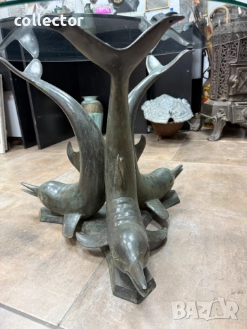 Бронзова фигурална масичка за кафе с ДЕЛФИНИ. №7648, снимка 8 - Антикварни и старинни предмети - 52563205