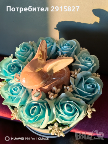 Ръчно изработена кутия с ароматни рози и керамично розово зайче, снимка 3 - Подаръци за рожден ден - 44974838