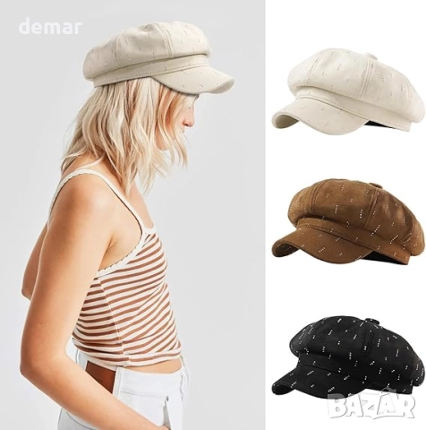 MESU Шапка за жени, барета, винтидж шапка с козирка, кафява, снимка 7 - Шапки - 52722279