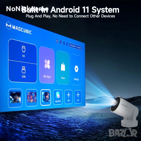 Magcubic HY300 Pro+ 4K Android 11 Преносим проектор 8000 лумена WiFi6, BT5.4 Външно кино 5W HiFi, снимка 10 - Плейъри, домашно кино, прожектори - 52650497