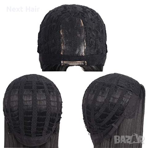 Черна перука на вълни с бретон, снимка 2 - Аксесоари за коса - 45718226