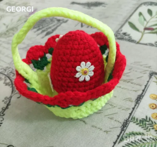 Великденска жълта кошничка с яице, снимка 3 - Декорация за дома - 49849739