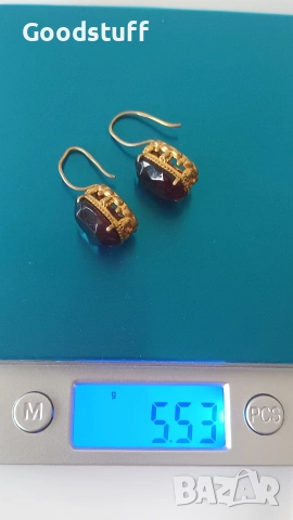 Сребро,гранат,позлата,обеци,винтидж,маркировки, фасетиран , снимка 4 - Обеци - 53466850