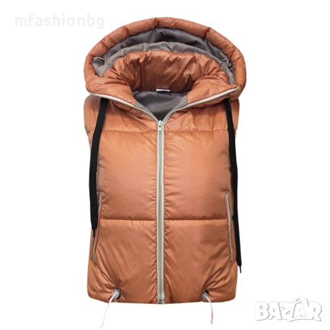 Дамски къс елек с качулка, 3 Цвята, Нов модел, снимка 3 - Елеци - 49557244